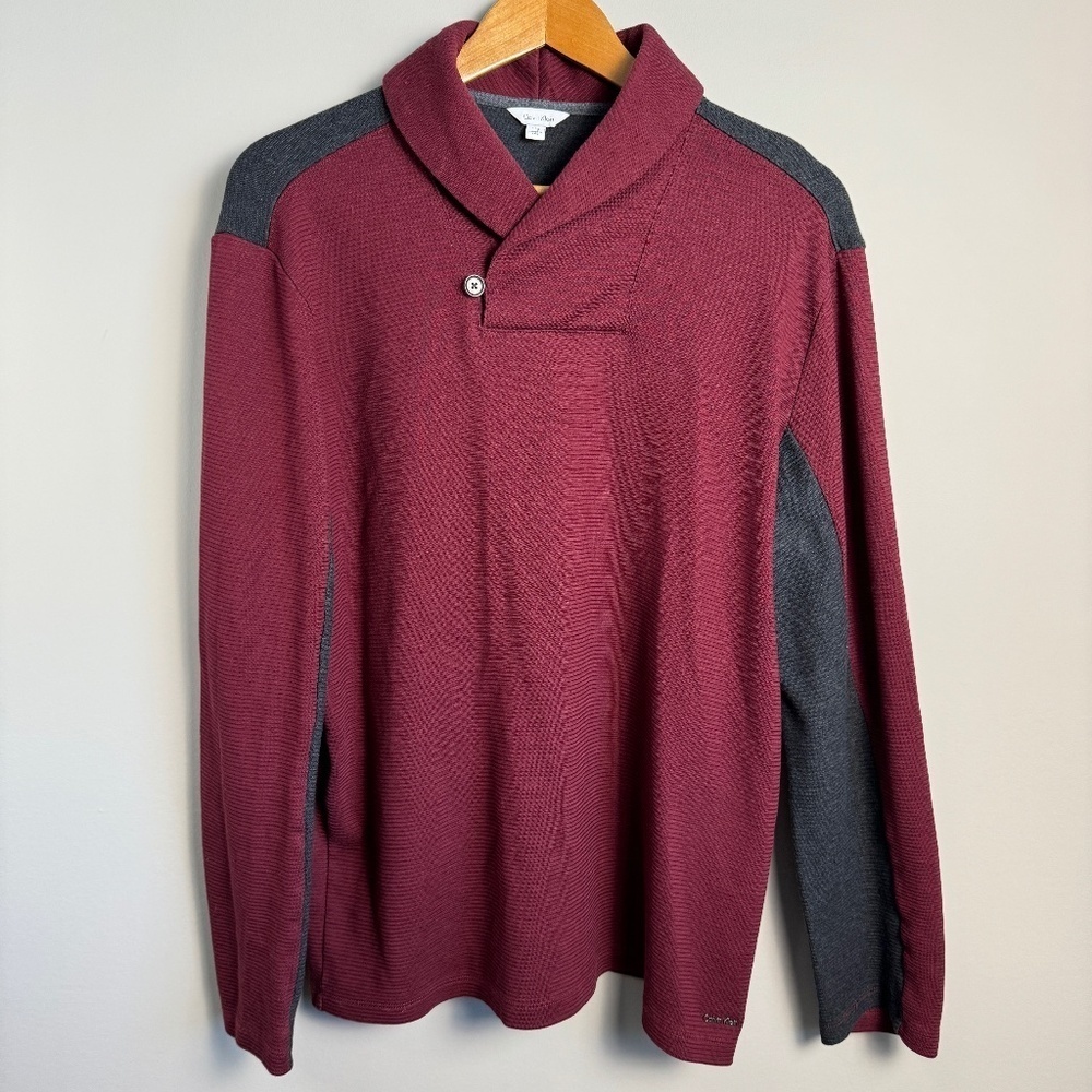 Calvin Klein Men's Burgundy Shawl Collar Long Sleeve Sweatshirt Size‎ Large